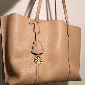 Tory Burch Triple Compartment Perry Leather work tote w/ bright Orange Interior